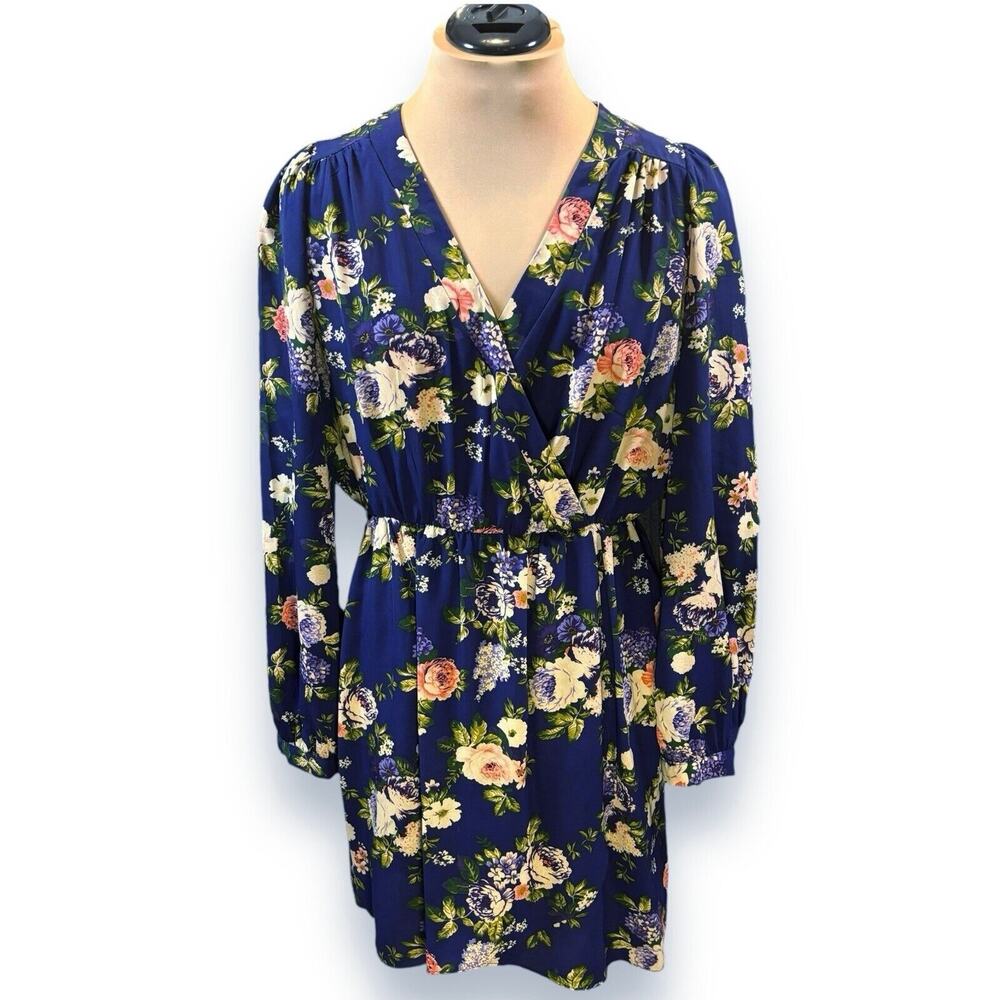 Lulu's Navy Blue Floral Long Sleeve Wrap Dress